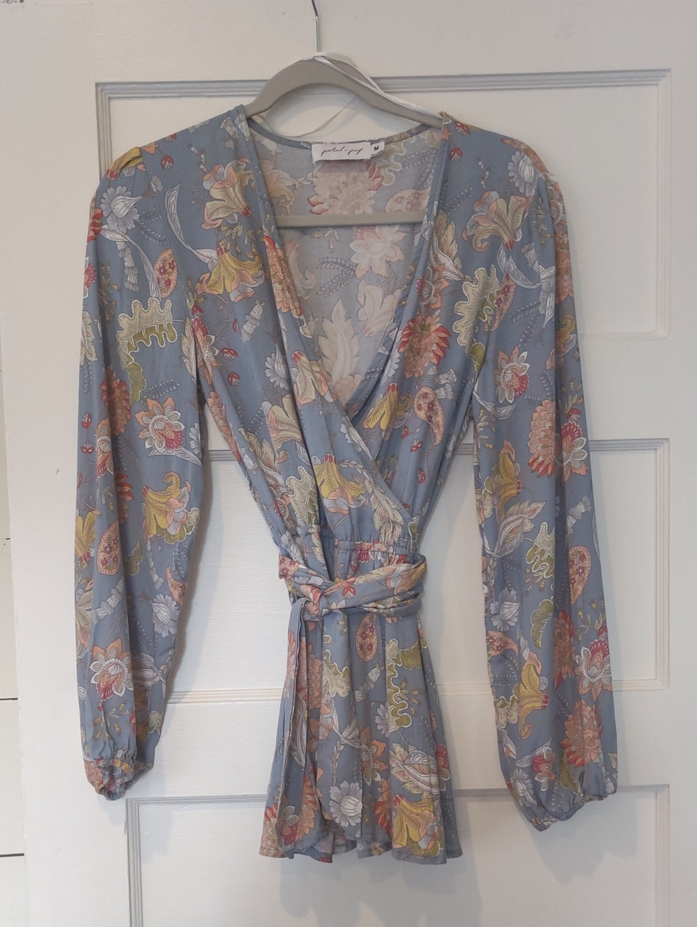 Petal & Pup Blue Floral Wrap Top with Belt